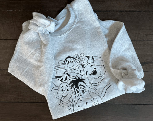 Gildan Heavy Blend™ Embroidered  'Friends' Sweatshirt | Cute Cartoon Embroidery | Cozy Pooh Bear Sweatshirt