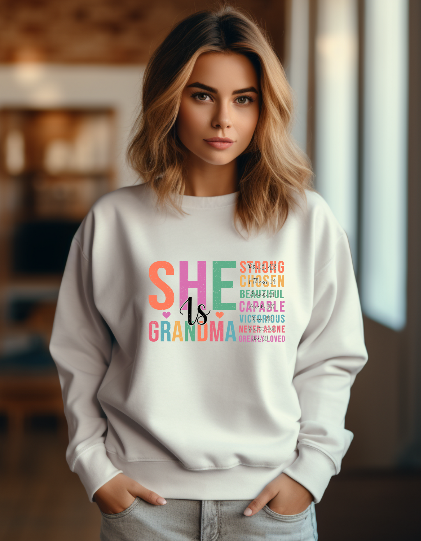 Gildan Heavy Blend™ 'She is Grandma' Sweatshirt | Faith-Inspired Apparel for Grandmas | Grandma Gift Idea Crewneck | Bible Verse Printed Sweatshirt