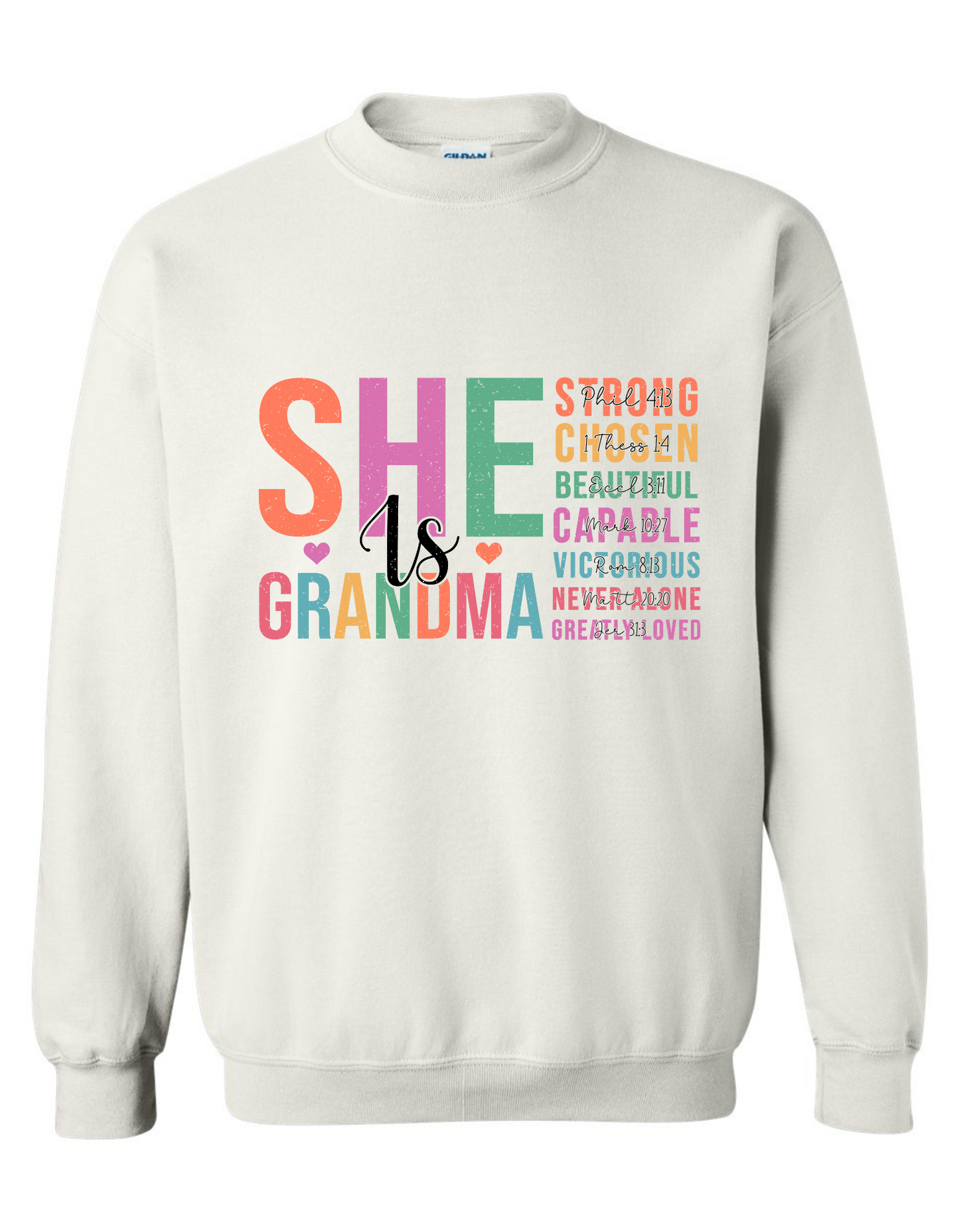 Gildan Heavy Blend™ 'She is Grandma' Sweatshirt | Faith-Inspired Apparel for Grandmas | Grandma Gift Idea Crewneck | Bible Verse Printed Sweatshirt