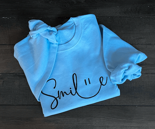 Gildan Heavy Blend™ Embroidered 'Smile' Sweatshirt | Happy Vibes Clothing | Positive Vibes Sweatshirt