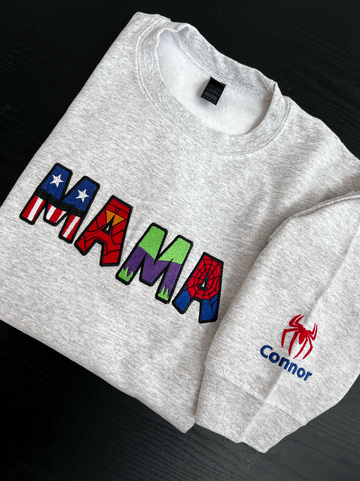 Gildan Heavy Blend™ Embroidered 'Superhero Mama' Sweatshirt | Mom Life Embroidered Apparel | Superhero Inspired Mom Clothes