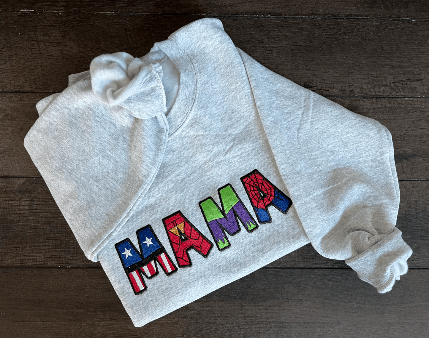 Gildan Heavy Blend™ Embroidered 'Superhero Mama' Sweatshirt | Mom Life Embroidered Apparel | Superhero Inspired Mom Clothes