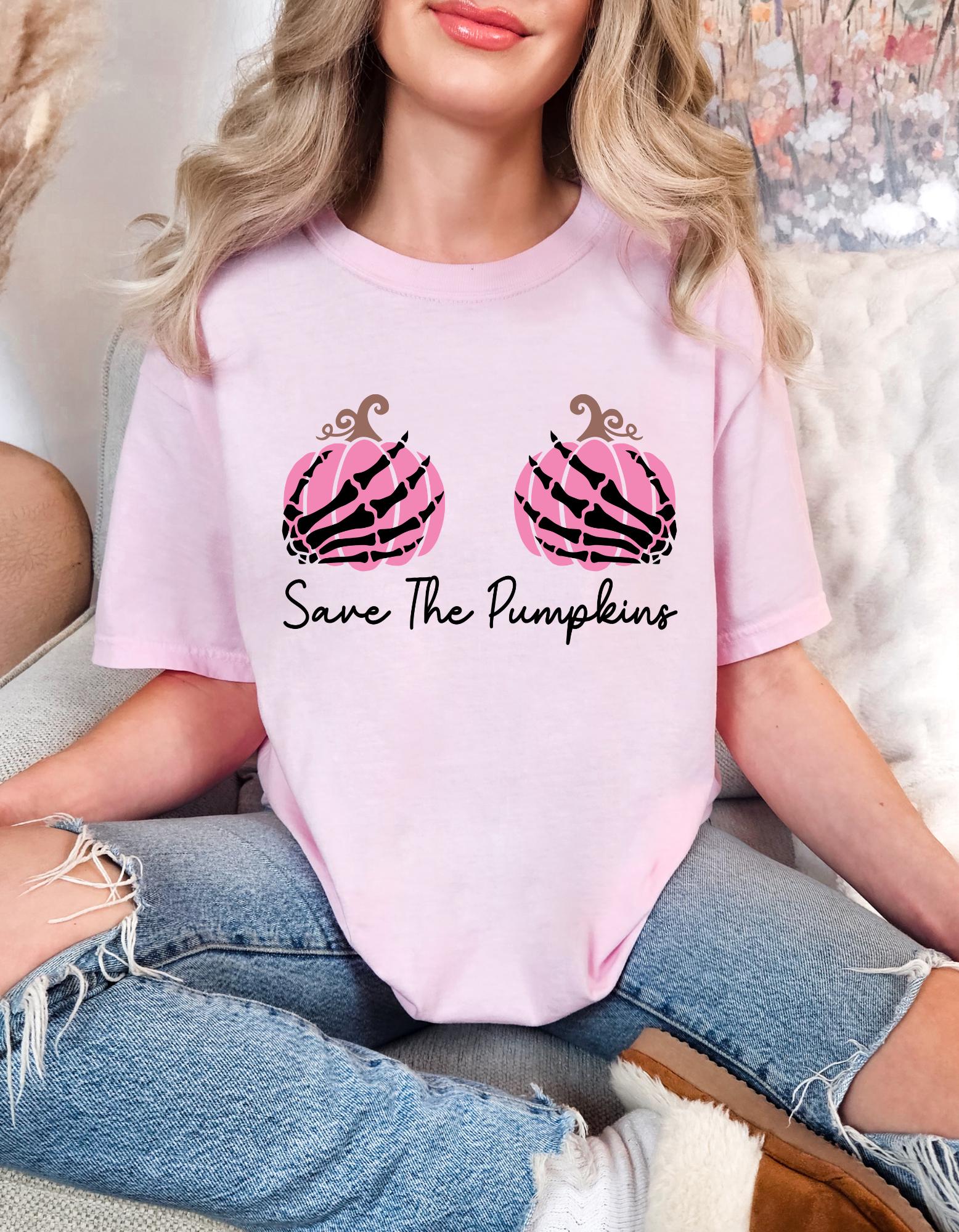 Comfort Colors® "Save the Pumpkins" Breast Cancer Awareness T-Shirt | Breast Cancer Awareness Apparel, October Awareness T-Shirt