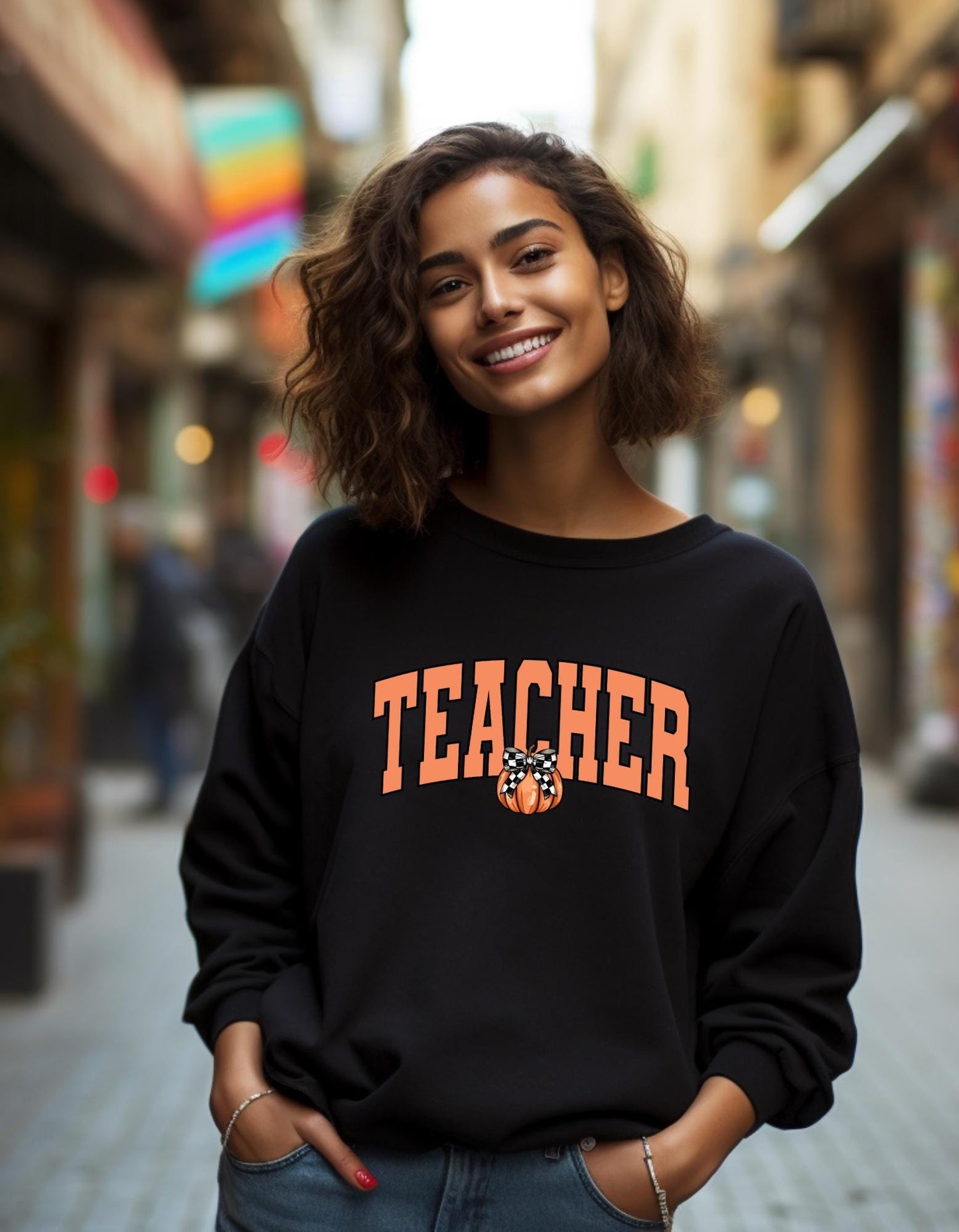 Teacher Pumpkin Crewneck – Fall Teacher Sweatshirt, Autumn Gildan Pullover, Cute Back to School Shirt for Women, Cozy Teacher Gift