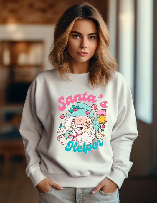 Nurse Santa’s Helper Christmas Sweatshirt – Funny Holiday Gildan Crewneck Gift for Nurses, Medical Staff & Healthcare Workers