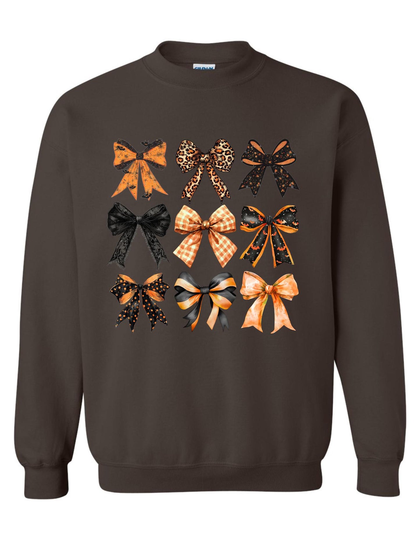 Coquette Fall Bows Crewneck – Gildan Sweatshirt with Autumn Bows Graphic, Soft Aesthetic Pullover for Cozy Fall Outfits
