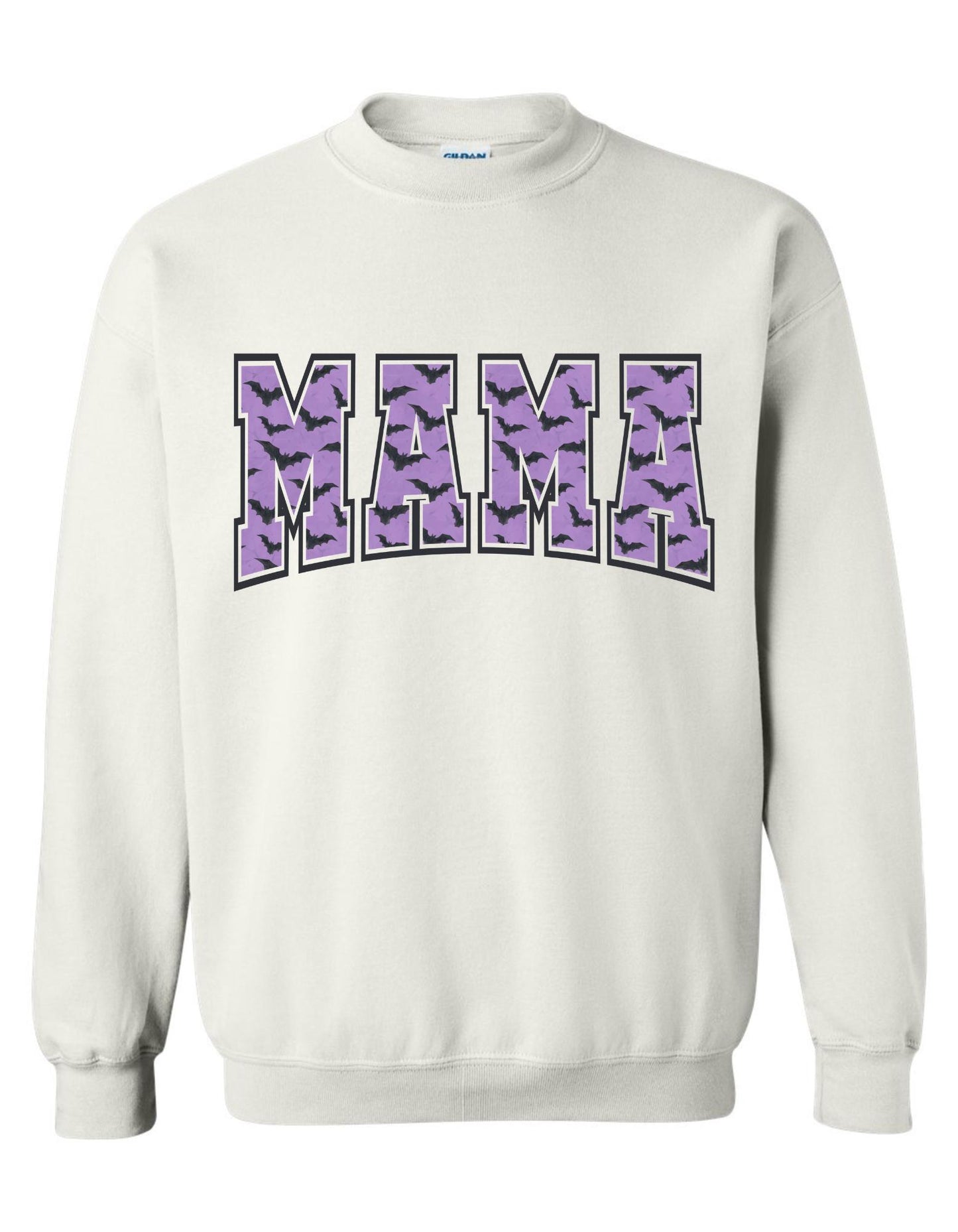 Mama Halloween Crewneck – Purple Applique with Bats Graphic Sweatshirt for Moms, Spooky Season Fall Shirt, Gildan Cozy Unisex Pullover