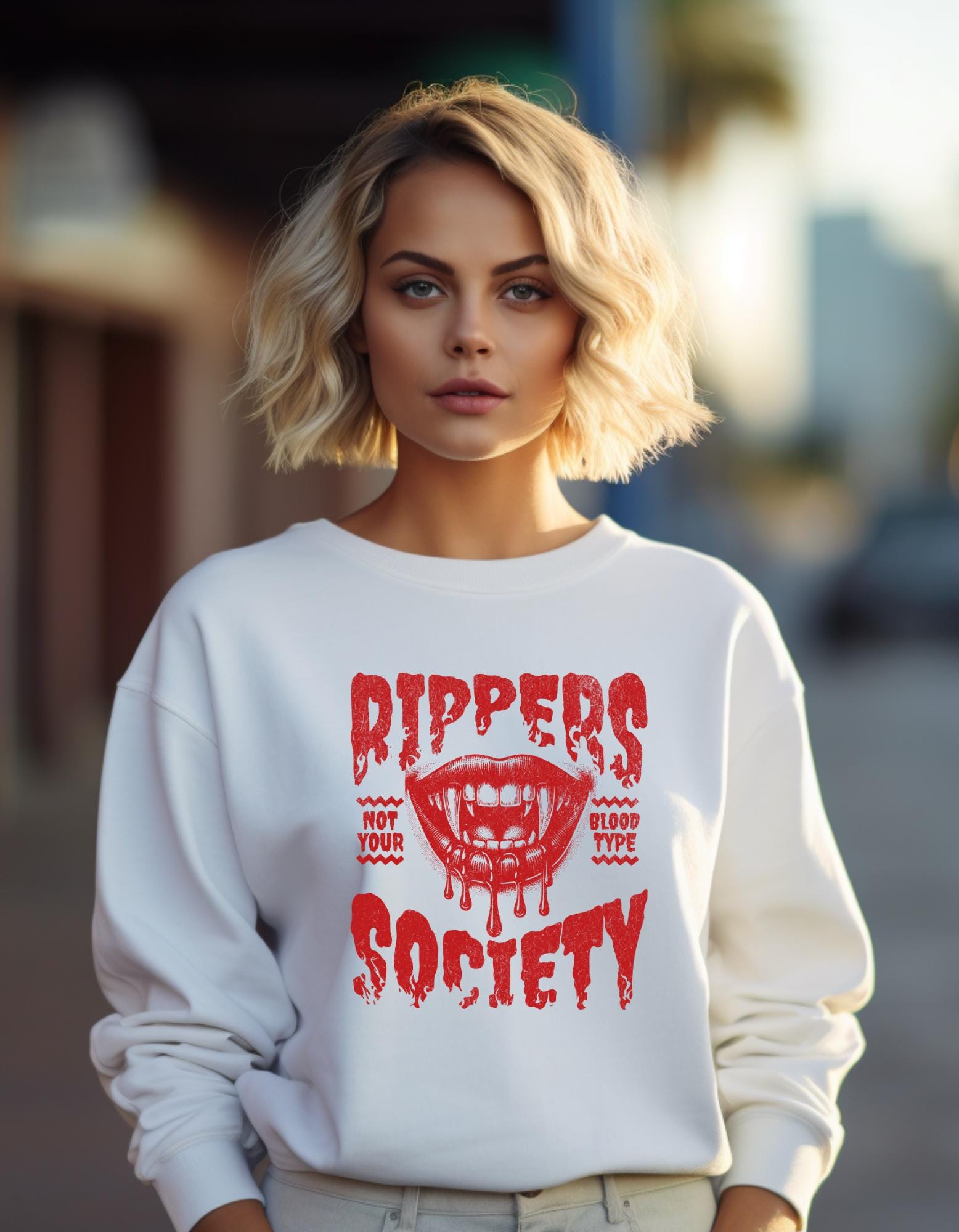 Ripper Society Not Your Blood Type Sweatshirt – Gildan Graphic Crewneck, Gothic Horror Dark Academia Pullover