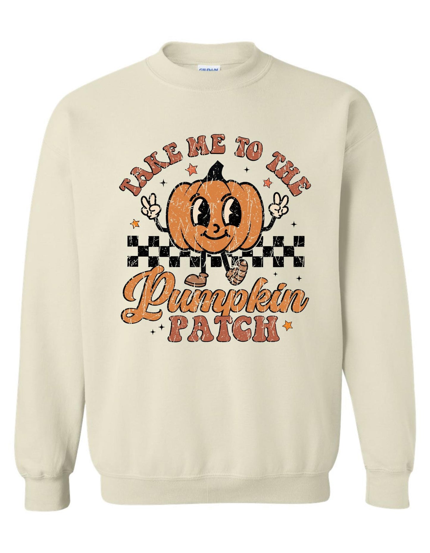 Take Me to the Pumpkin Patch Sweatshirt – Retro Fall Gildan Crewneck, Cozy Autumn Pumpkin Graphic Pullover for Women