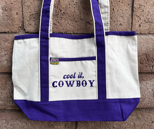 Cool it Cowboy Tote Bag – Western Canvas Tote with Funny Cowboy Phrase, Rustic Country Western Gift, Everyday Eco Shopper Bag