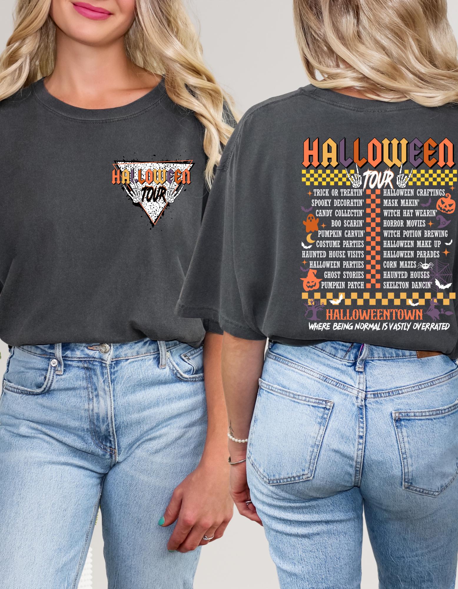 Comfort Colors® 'Halloween Tour' T-Shirt | Halloween Itinerary Shirt, Fall Festival T-shirt, Halloween Adventures Tee, Trick or Treat Shirt