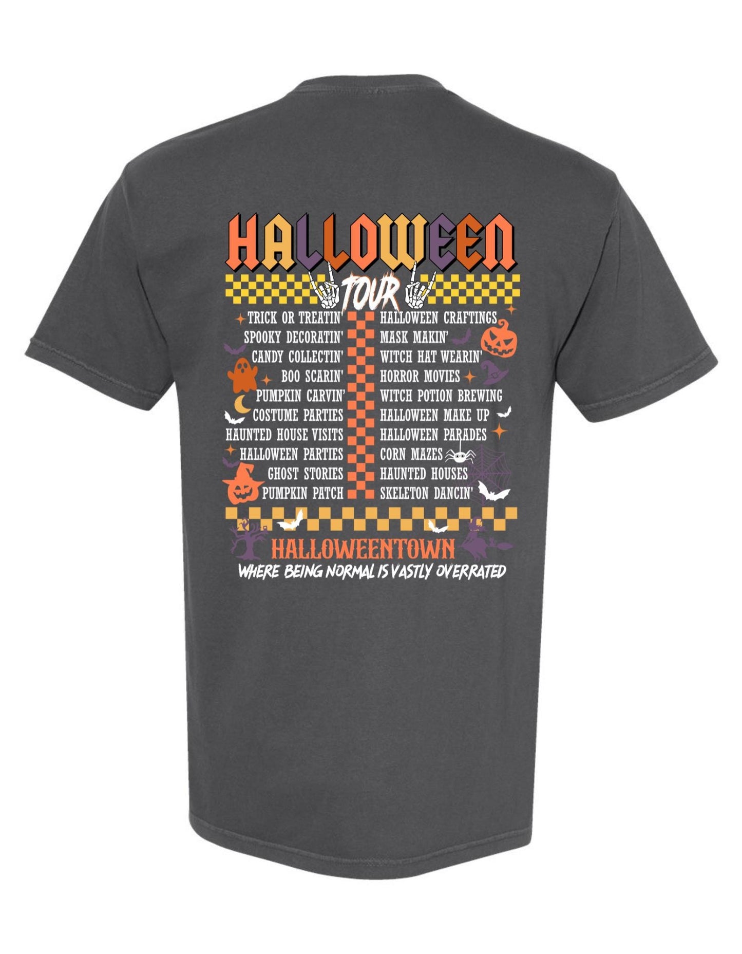 Comfort Colors® 'Halloween Tour' T-Shirt | Halloween Itinerary Shirt, Fall Festival T-shirt, Halloween Adventures Tee, Trick or Treat Shirt