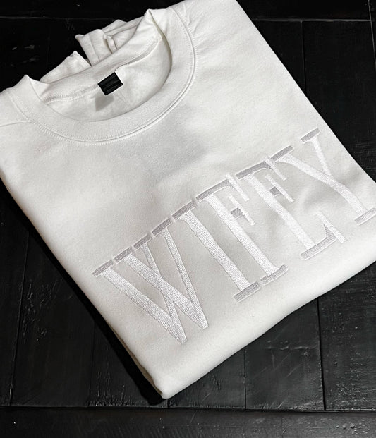 Gildan Heavy Blend™ Embroidered 'Wifey' Sweatshirt | Bridal Shower Gift | Wifey Apparel | Trendy Bride Outfit