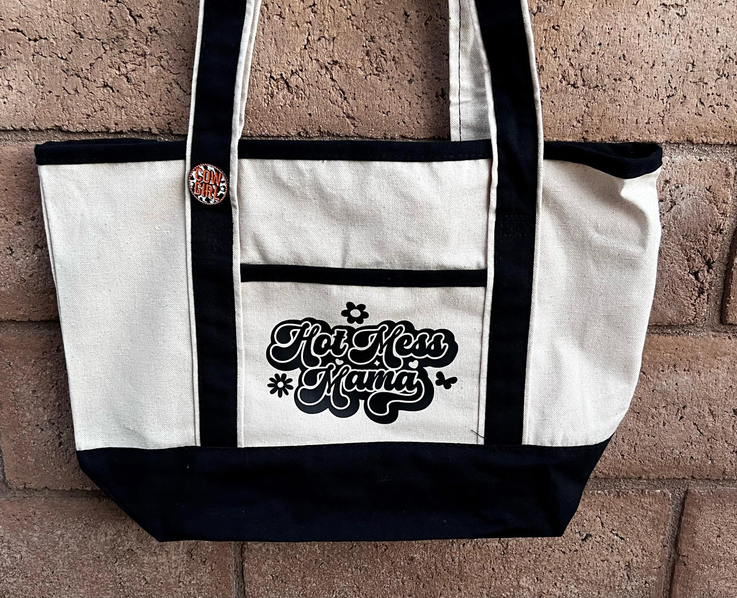 Hot Mess Mama Tote Bag – Funny Canvas Shoulder Bag for Moms, Everyday Shopper, Reusable Grocery & Errand Tote