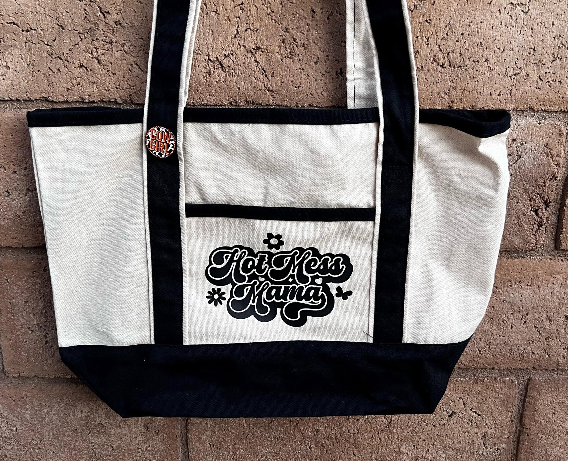 Hot Mess Mama Tote Bag – Funny Canvas Shoulder Bag for Moms, Everyday Shopper, Reusable Grocery & Errand Tote