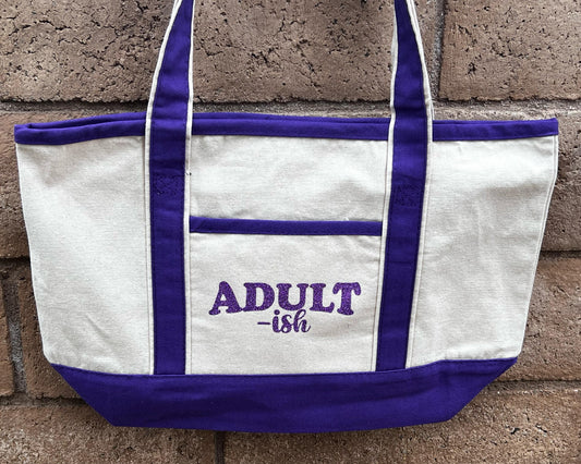 Adult-ish Canvas Tote Bag – Funny Reusable Bag for Everyday, Work, School, or Groceries