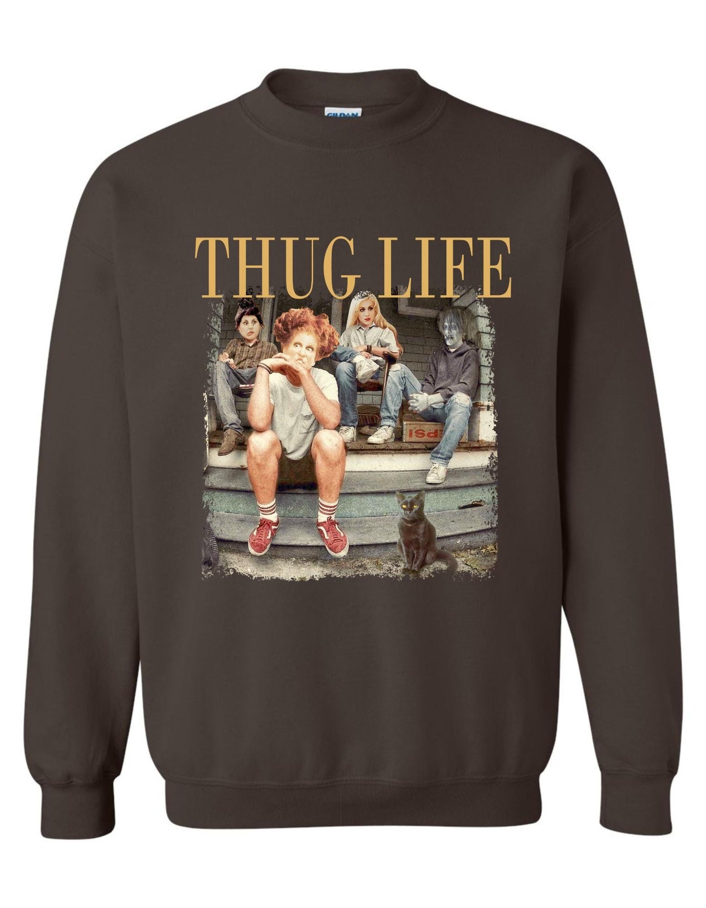 Thug Life Witch Sisters Sweatshirt – Funny Halloween Graphic Gildan Crewneck, Spooky Cute Fall Pullover for Women