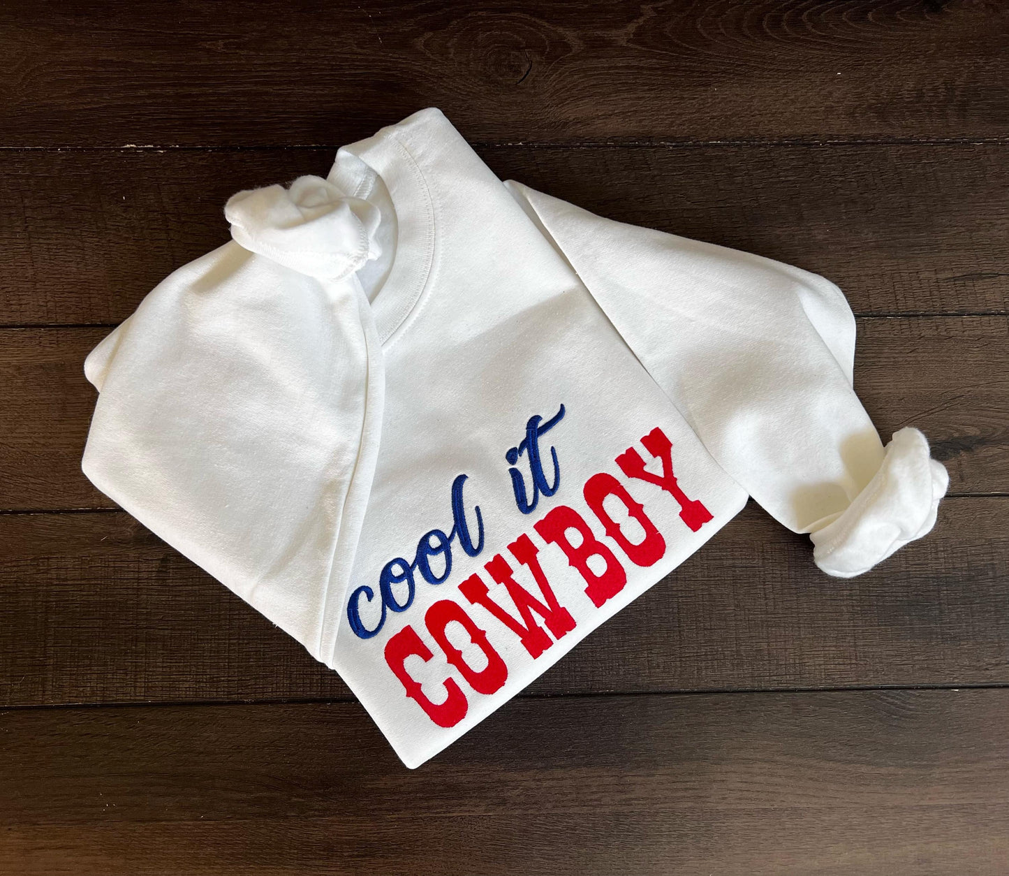 Cool It Cowboy Embroidered Crewneck – Western Gildan Sweatshirt, Funny Retro Country Rodeo Aesthetic, Cowgirl Cozy Gift