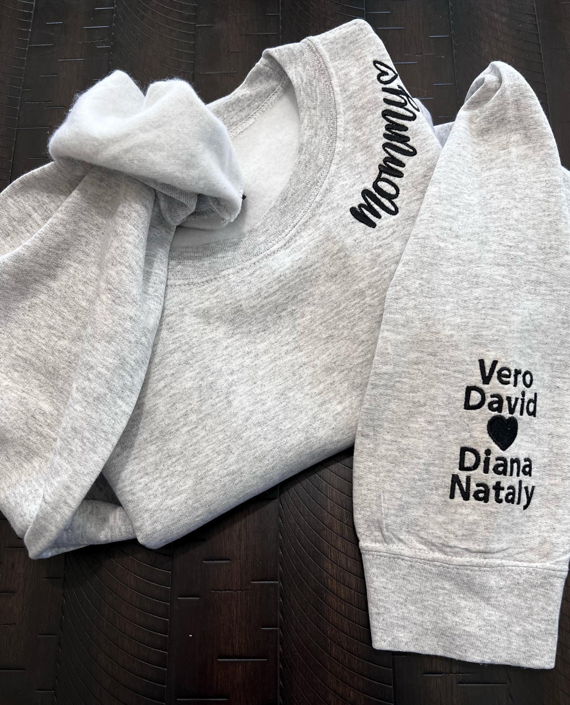 Mommy Embroidered Crewneck – Gildan Sweatshirt with Heart Detail on Neckline, Cute Minimal Mom Gift, Cozy Custom Mom Sweater
