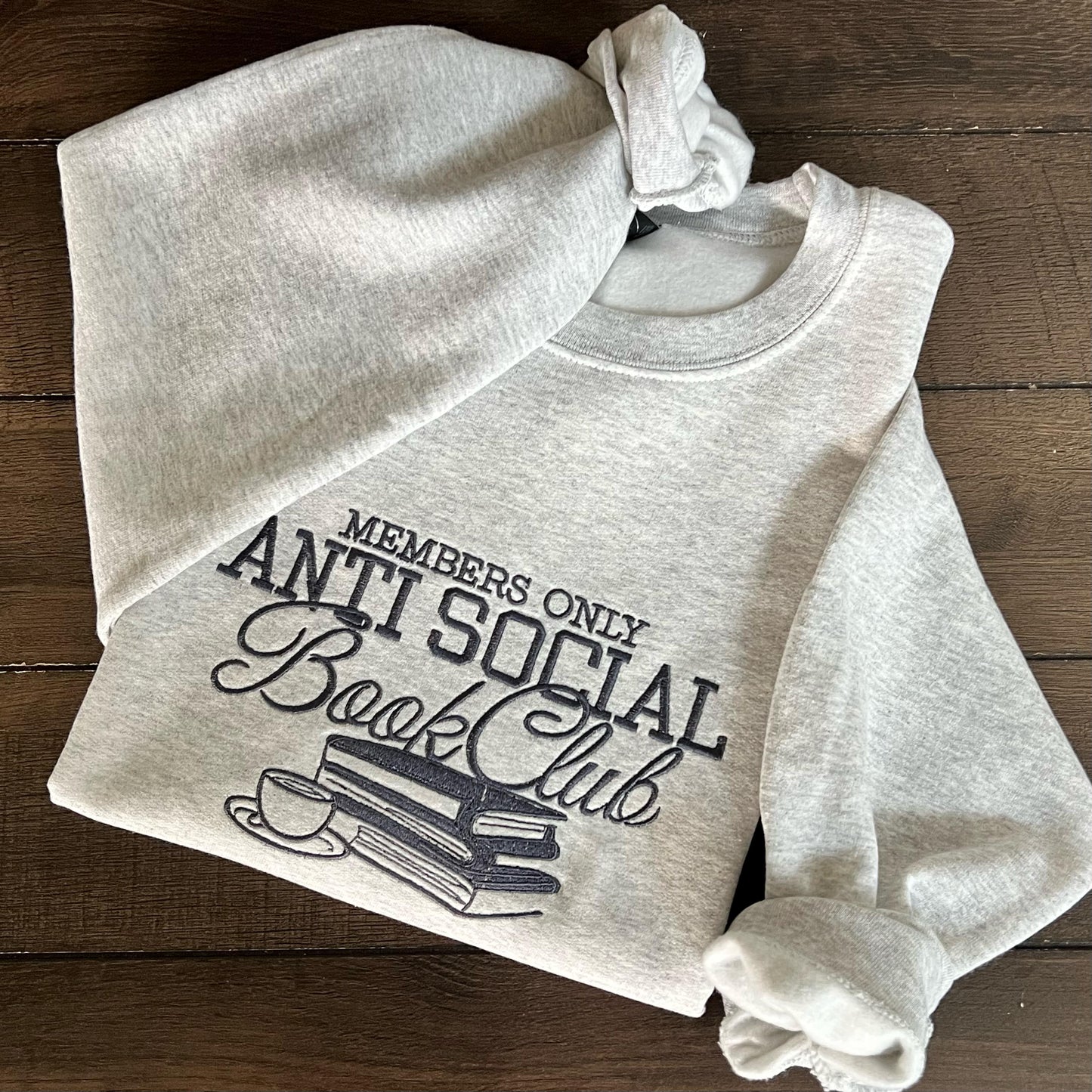 Members Only Anti Social Book Club Embroidered Crewneck – Gildan Sweatshirt for Introverts, Readers, and Book Lovers