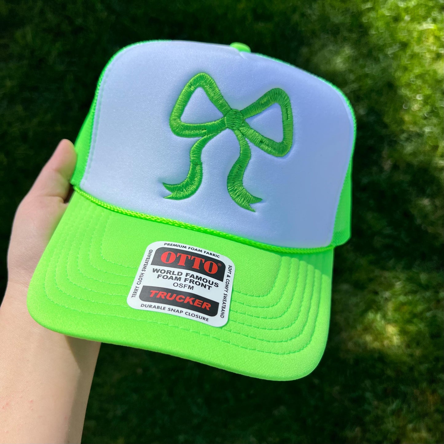 Bow Embroidered Hat – Otto Foam Trucker Snapback Cap, Cute Coquette Bow Aesthetic Embroidery Hat, Y2K Girly Streetwear