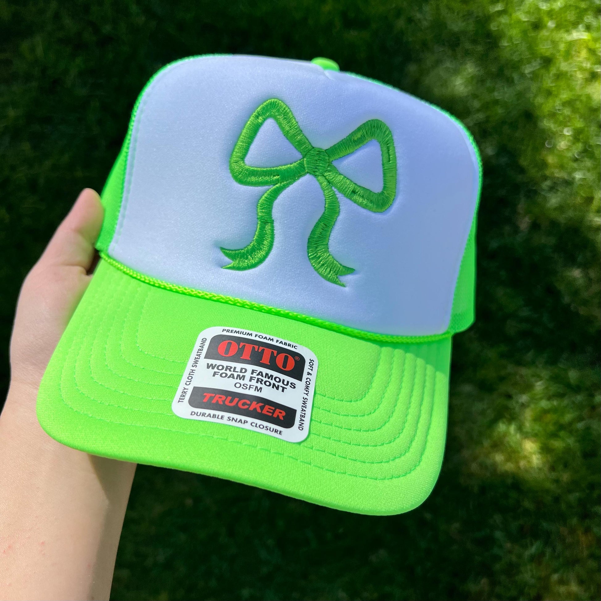 Bow Embroidered Hat – Otto Foam Trucker Snapback Cap, Cute Coquette Bow Aesthetic Embroidery Hat, Y2K Girly Streetwear
