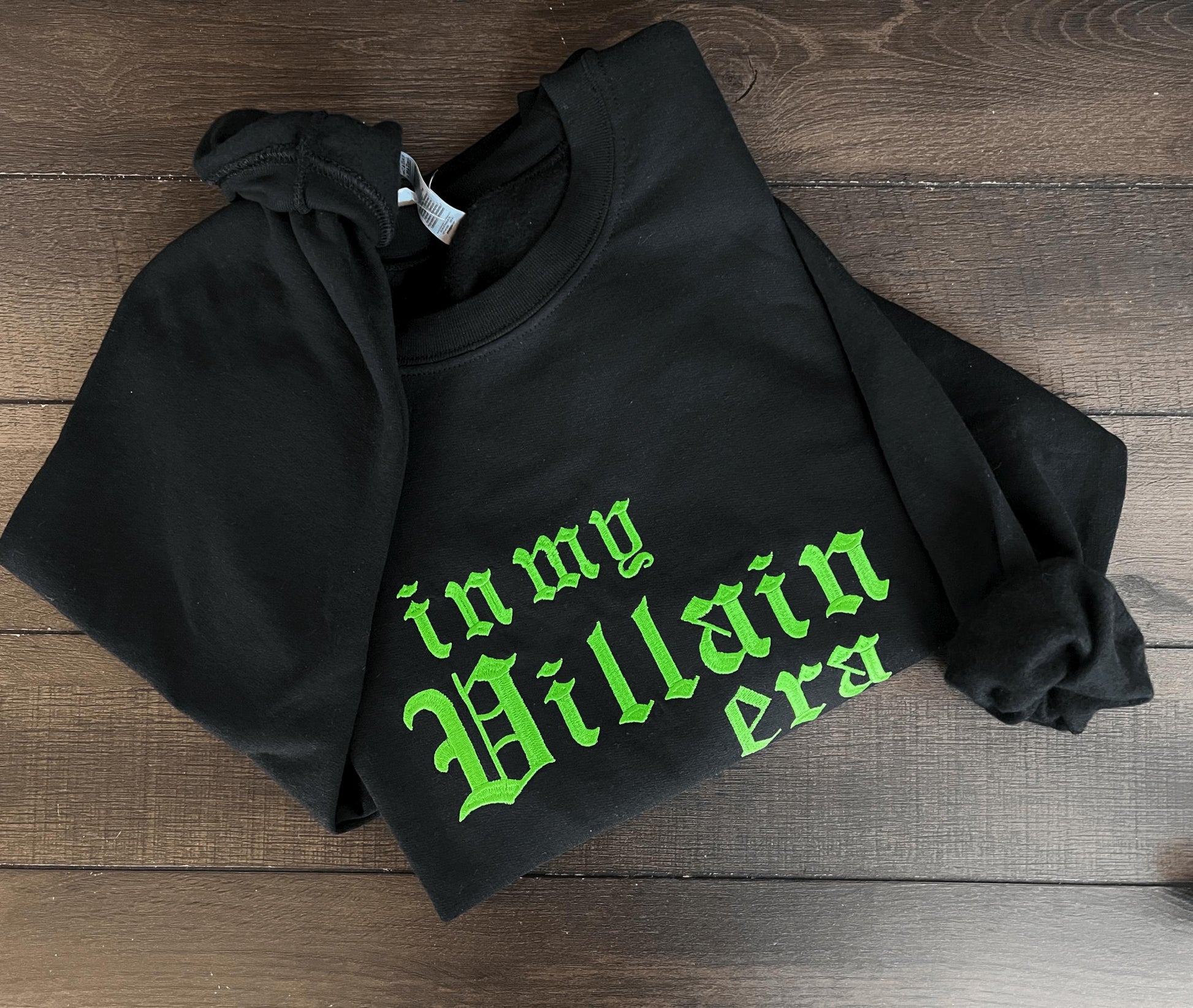 In My Villain Era Embroidered Crewneck – Gildan Unisex Sweatshirt, Dark Feminine Aesthetic, Soft Cozy Graphic Pullover