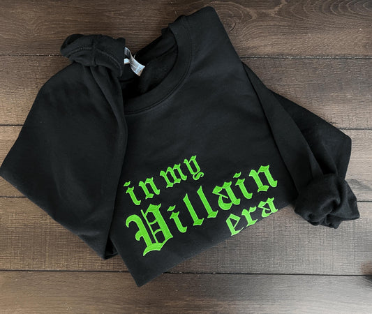 In My Villain Era Embroidered Crewneck – Gildan Unisex Sweatshirt, Dark Feminine Aesthetic, Soft Cozy Graphic Pullover