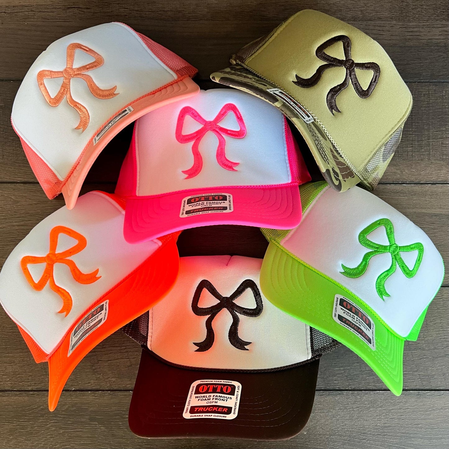 Bow Embroidered Hat – Otto Foam Trucker Snapback Cap, Cute Coquette Bow Aesthetic Embroidery Hat, Y2K Girly Streetwear