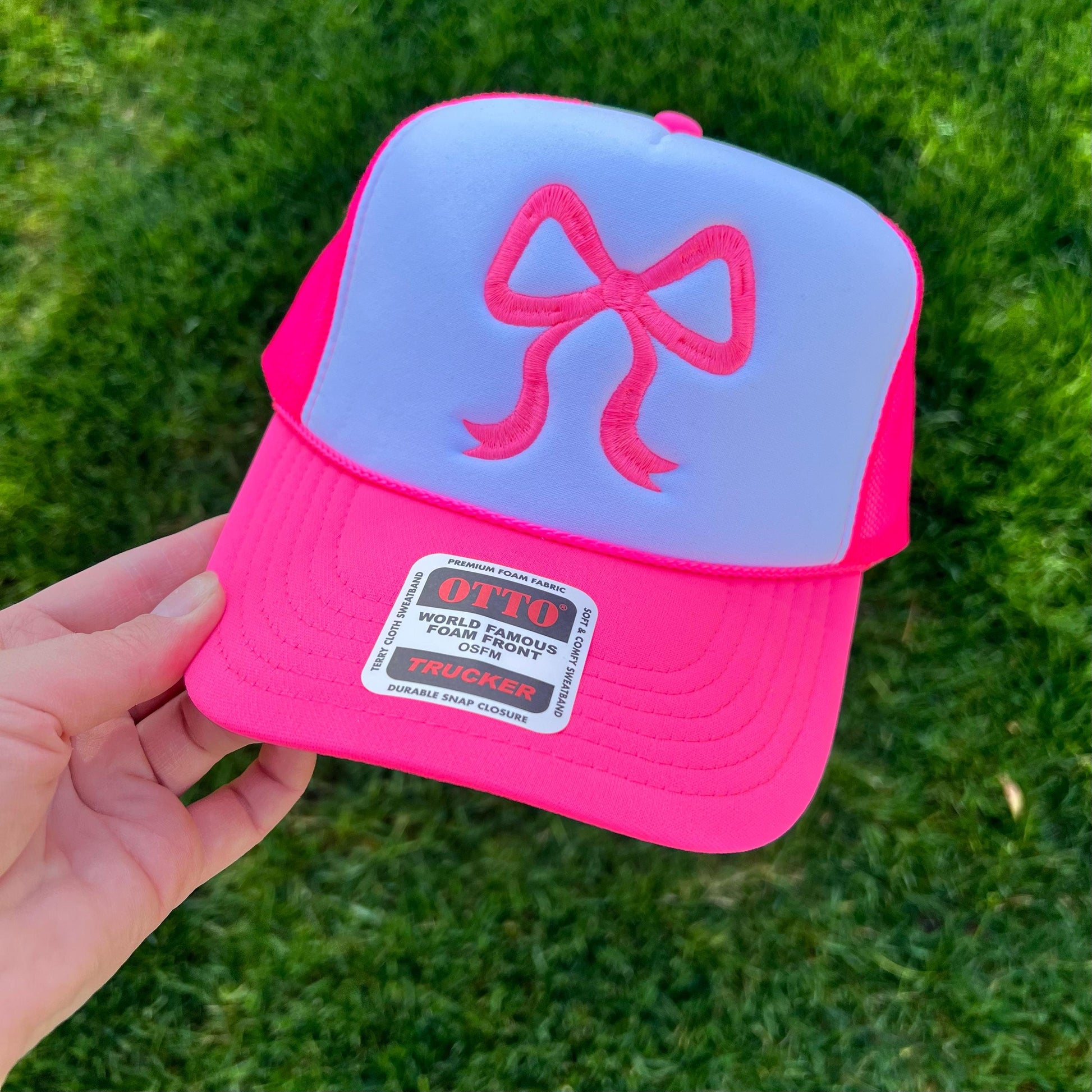 Bow Embroidered Hat – Otto Foam Trucker Snapback Cap, Cute Coquette Bow Aesthetic Embroidery Hat, Y2K Girly Streetwear