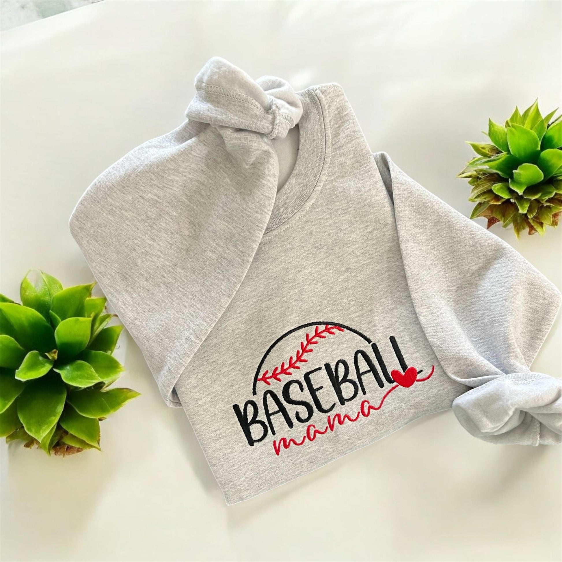 Baseball Mama Embroidered Gildan Crewneck Sweatshirt – Game Day Pullover for Sports Moms, Cute Baseball Mom Gift