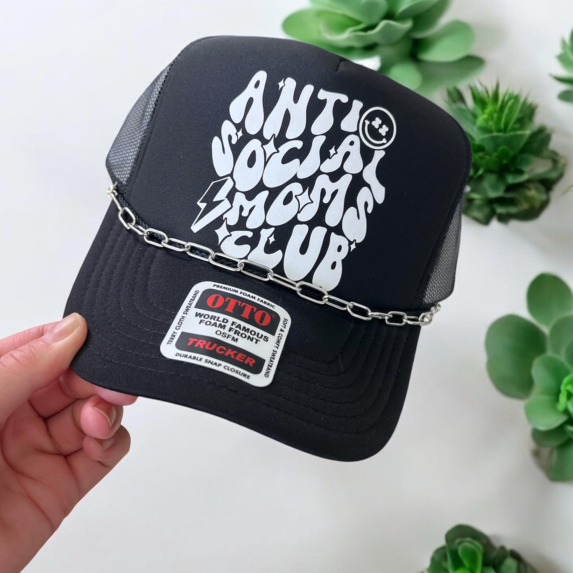 Anti Social Moms Club Hat – Funny Graphic Otto Foam Trucker Cap, Vinyl Quote Hat for Moms, Sassy Mom Snapback