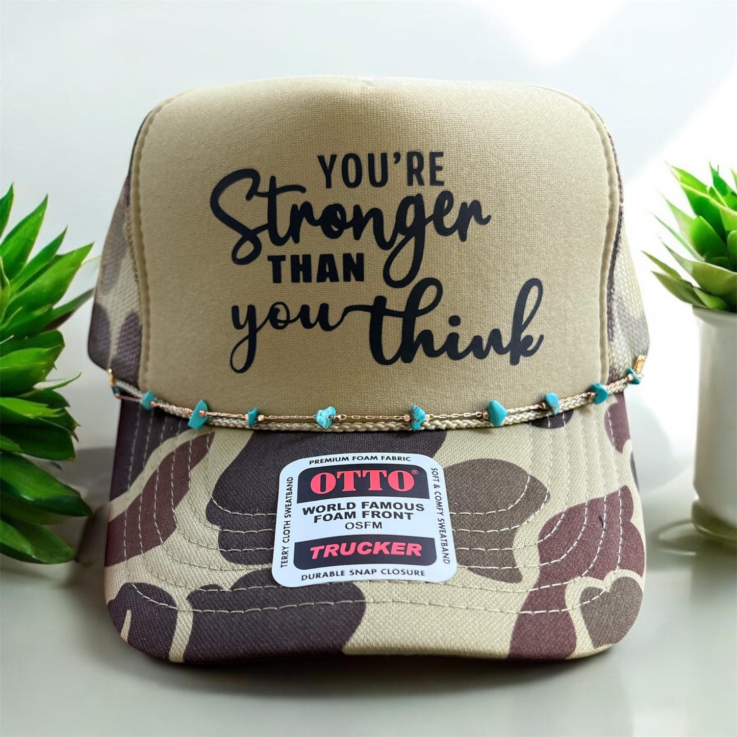 You’re Stronger Than You Think Hat – Motivational Vinyl Graphic Print on Otto Foam Snapback Trucker Cap, Positive Quote Hat