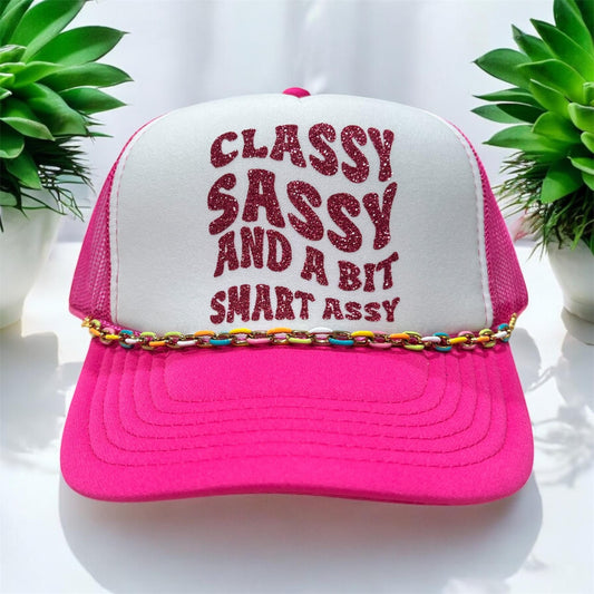 Classy Sassy & a Bit Smart Assy Hat – Funny Vinyl Graphic Otto Foam Snapback Trucker Cap, Bold Statement Party Hat