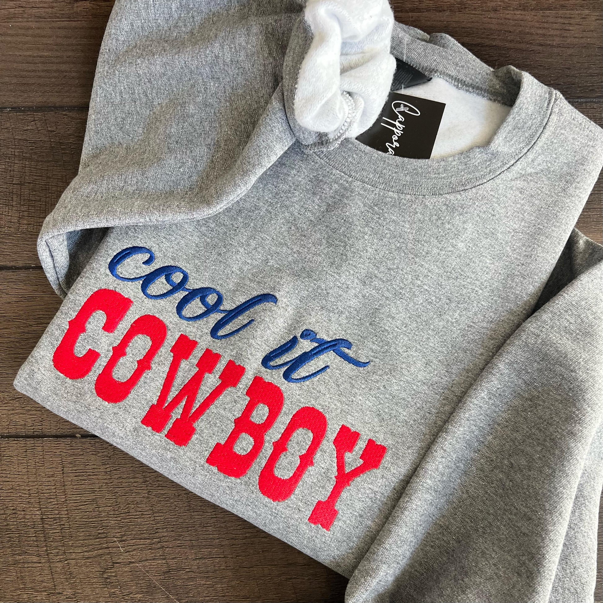 Cool It Cowboy Embroidered Crewneck – Western Gildan Sweatshirt, Funny Retro Country Rodeo Aesthetic, Cowgirl Cozy Gift