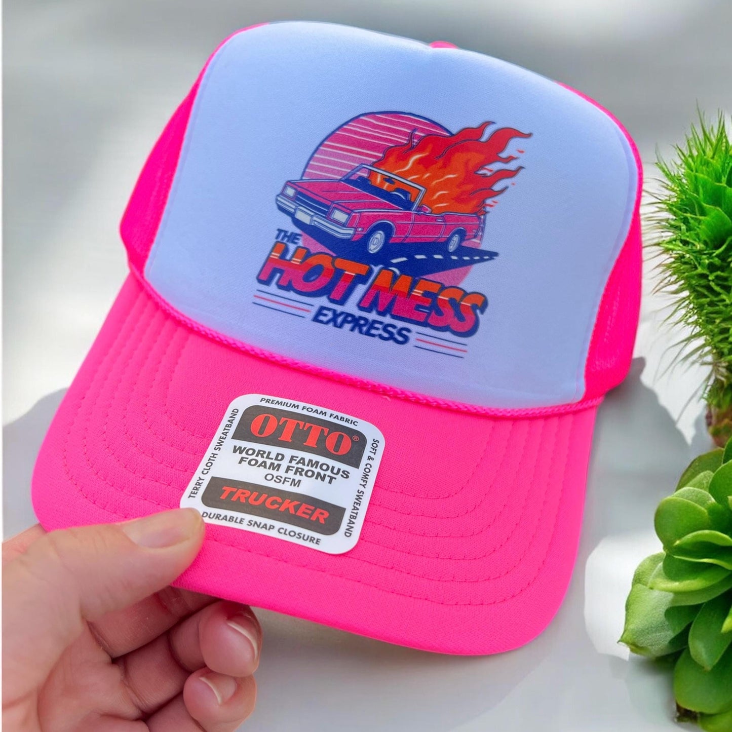 Hot Mess Express Hat – Funny Graphic Otto Foam Trucker Snapback Cap, Bold Sassy Phrase Hat for Women, Retro Party Statement Hat