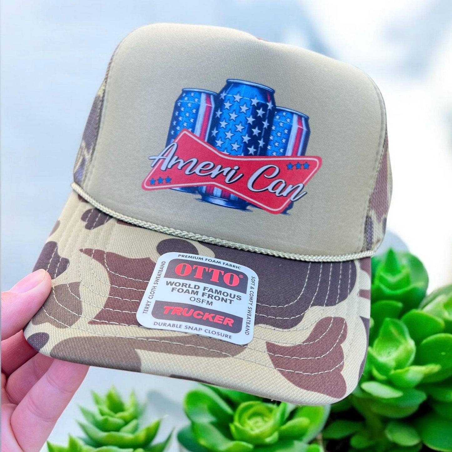 Ameri Can Trucker Hat – Patriotic Snapback Hat | 4th of July Foam Hat | Otto Cap USA Graphic Hat | Red White and Blue Hat for Men & Women