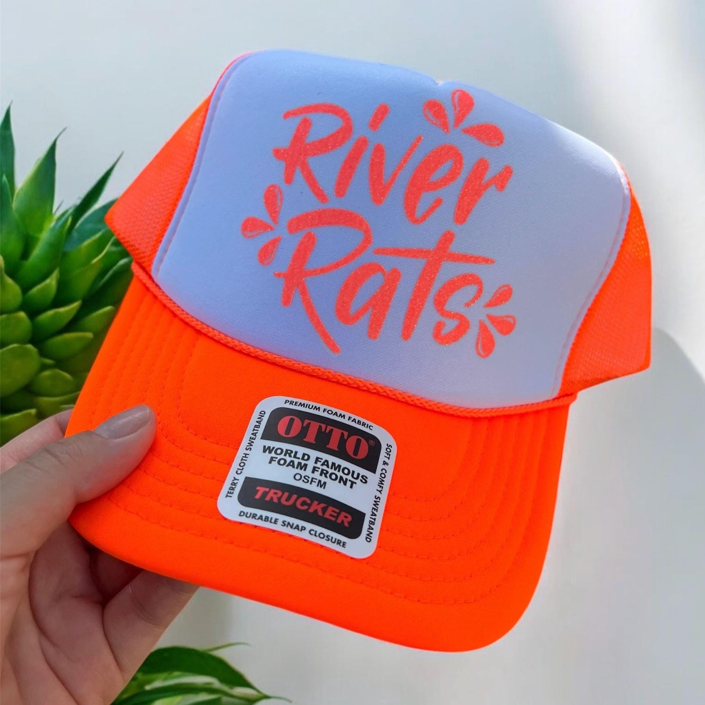 River Rats Hat – Vinyl Graphic Print on Otto Foam Trucker Snapback, Funny Outdoors Boating Fishing Lake Cap