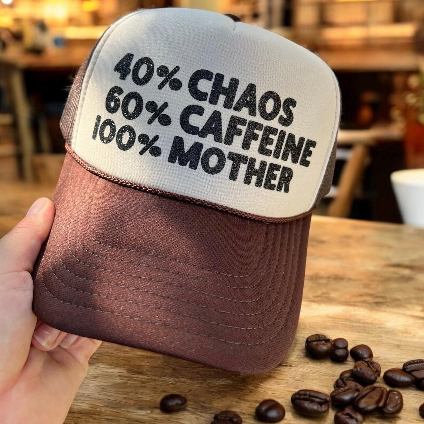Chaos Caffeine Mother Hat – Funny Embroidered Otto Foam Trucker Cap, Mom Life Graphic Vinyl Snapback