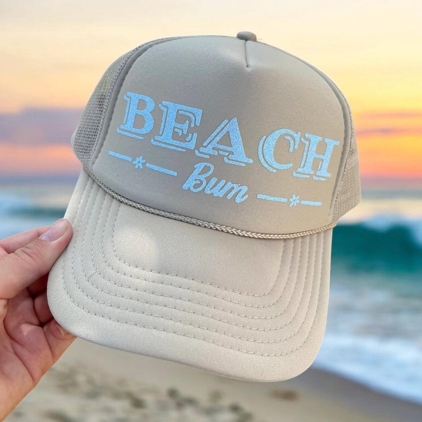 Beach Bum Foam Trucker Hat – Otto Snapback Cap, Summer Graphic Hat for Vacations, Coastal Style, Funny Beach Lover Gift