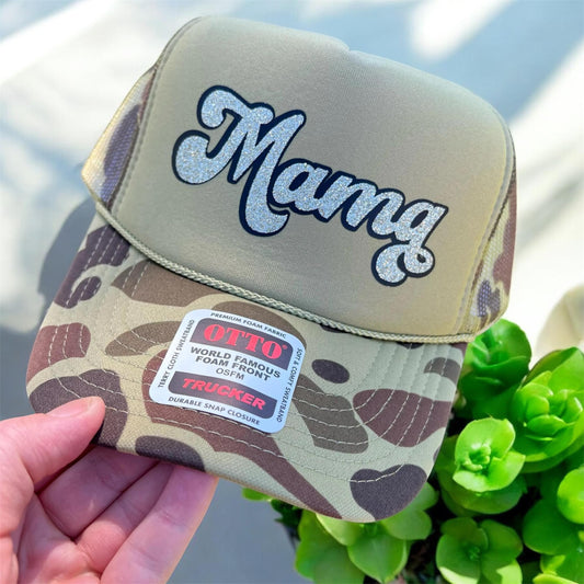 MAMA Hat – Layered Vinyl Graphic Otto Foam Snapback Trucker Cap, Cute Mom Hat, Retro Style Gift for Mothers