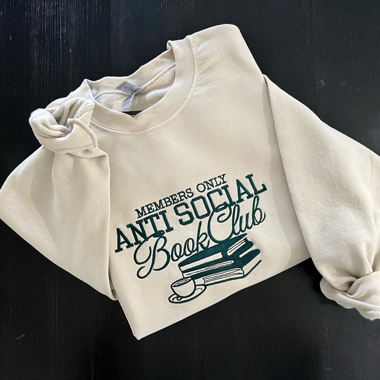 Members Only Anti Social Book Club Embroidered Crewneck – Gildan Sweatshirt for Introverts, Readers, and Book Lovers