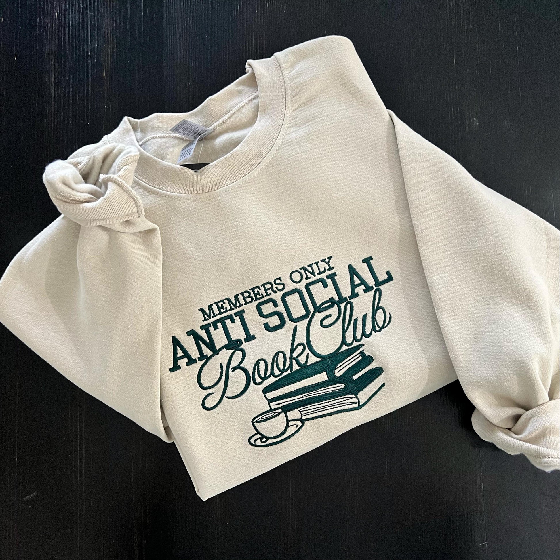 Members Only Anti Social Book Club Embroidered Crewneck – Gildan Sweatshirt for Introverts, Readers, and Book Lovers