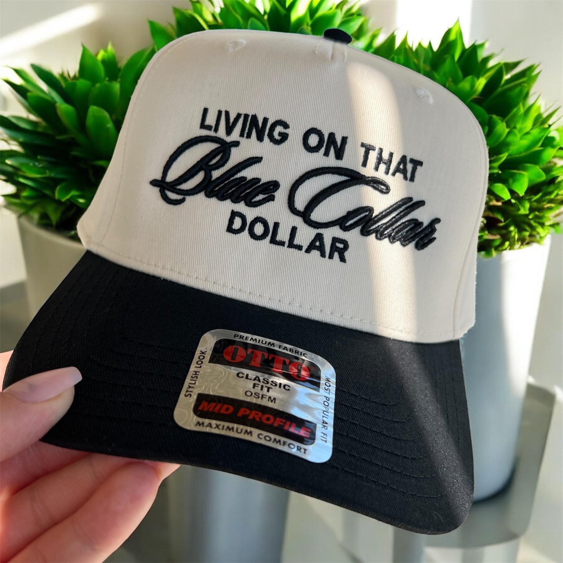Blue Collar Dollar Hat – Puff Embroidered Otto Baseball Cap, Workwear Trucker Hat for Hardworking Men and Women, Bold Statement Cap