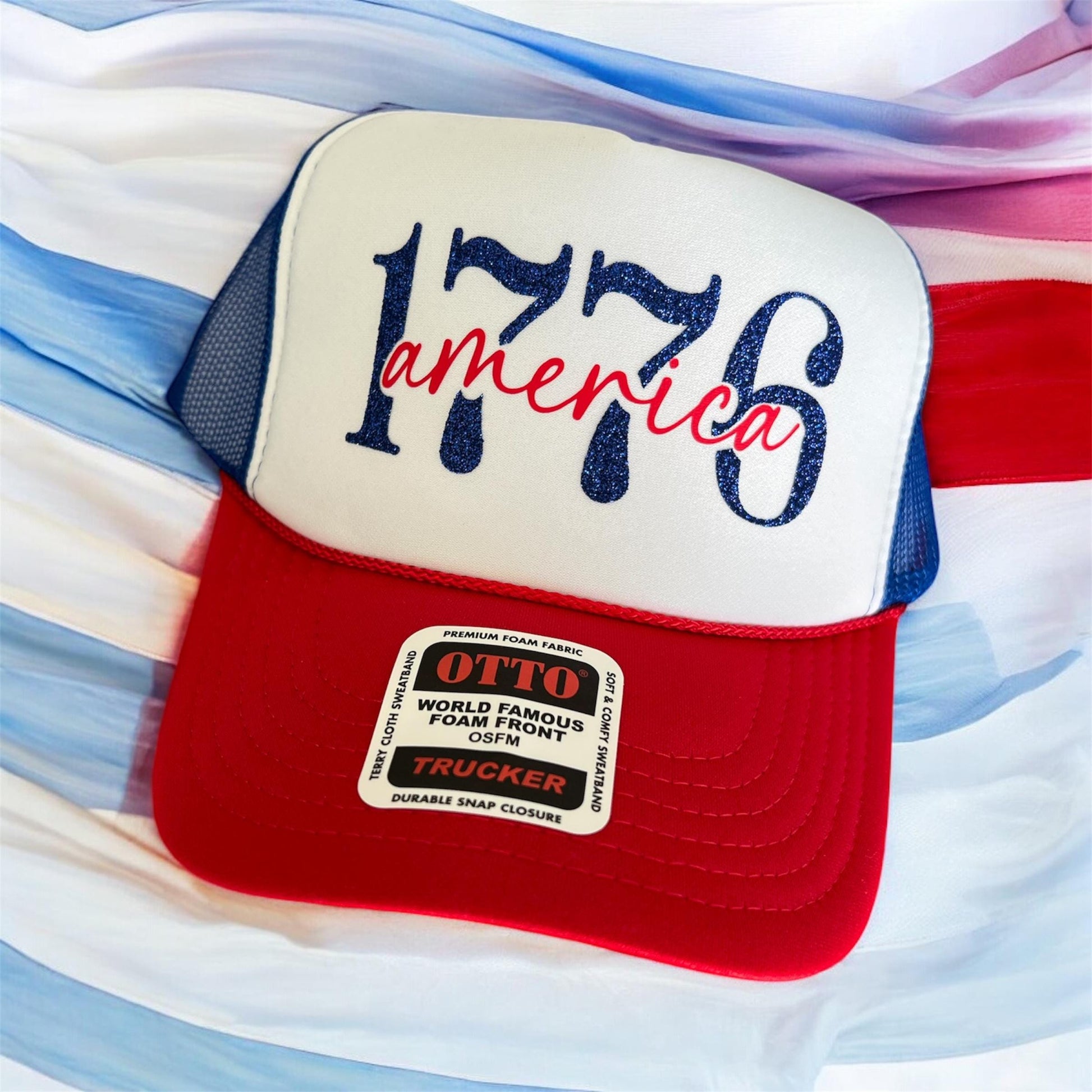 1776 America Snapback Hat – Patriotic Otto Foam Trucker Hat – USA Independence Day Cap – Vinyl Patriotic Hat – 4th of July Snapback Hat