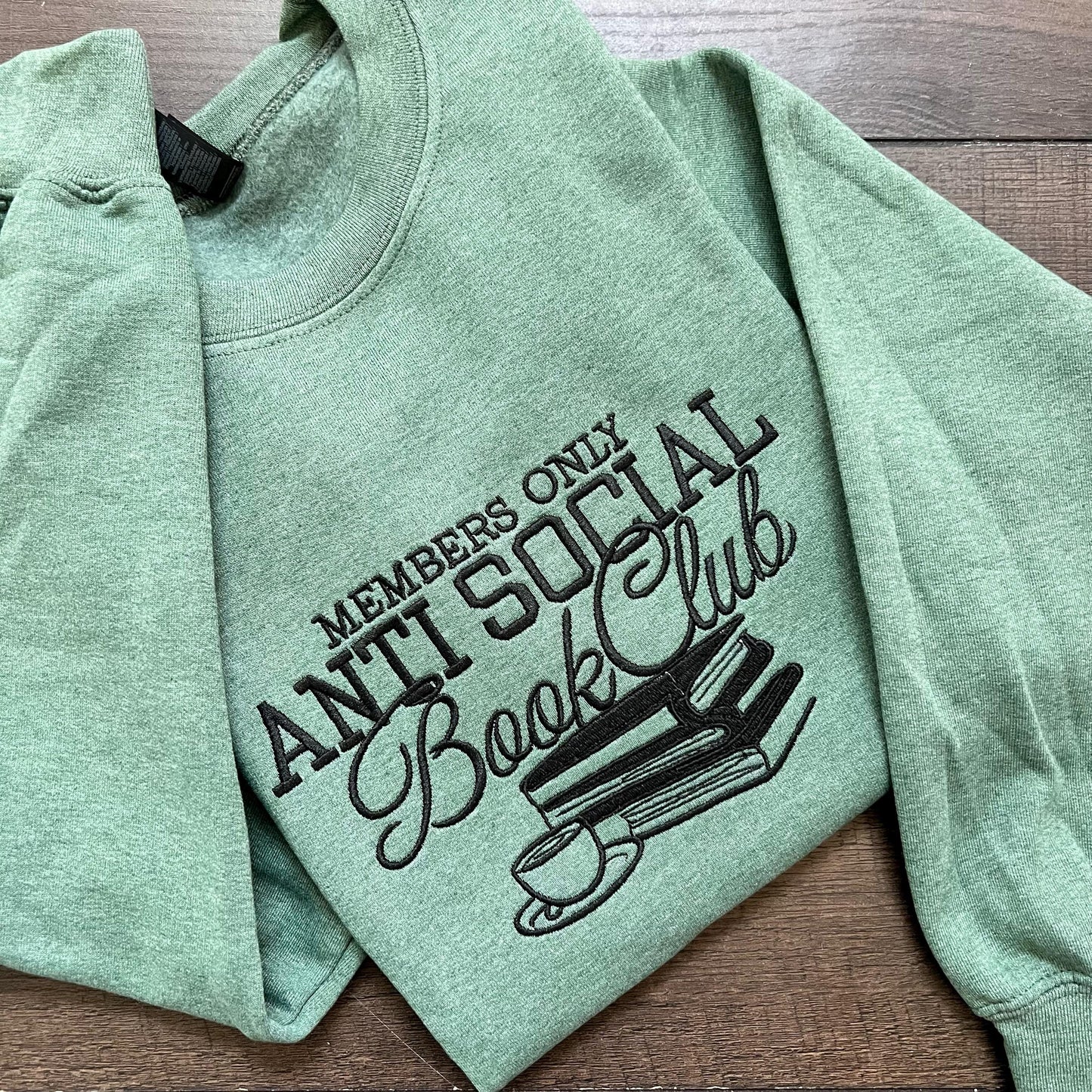 Members Only Anti Social Book Club Embroidered Crewneck – Gildan Sweatshirt for Introverts, Readers, and Book Lovers