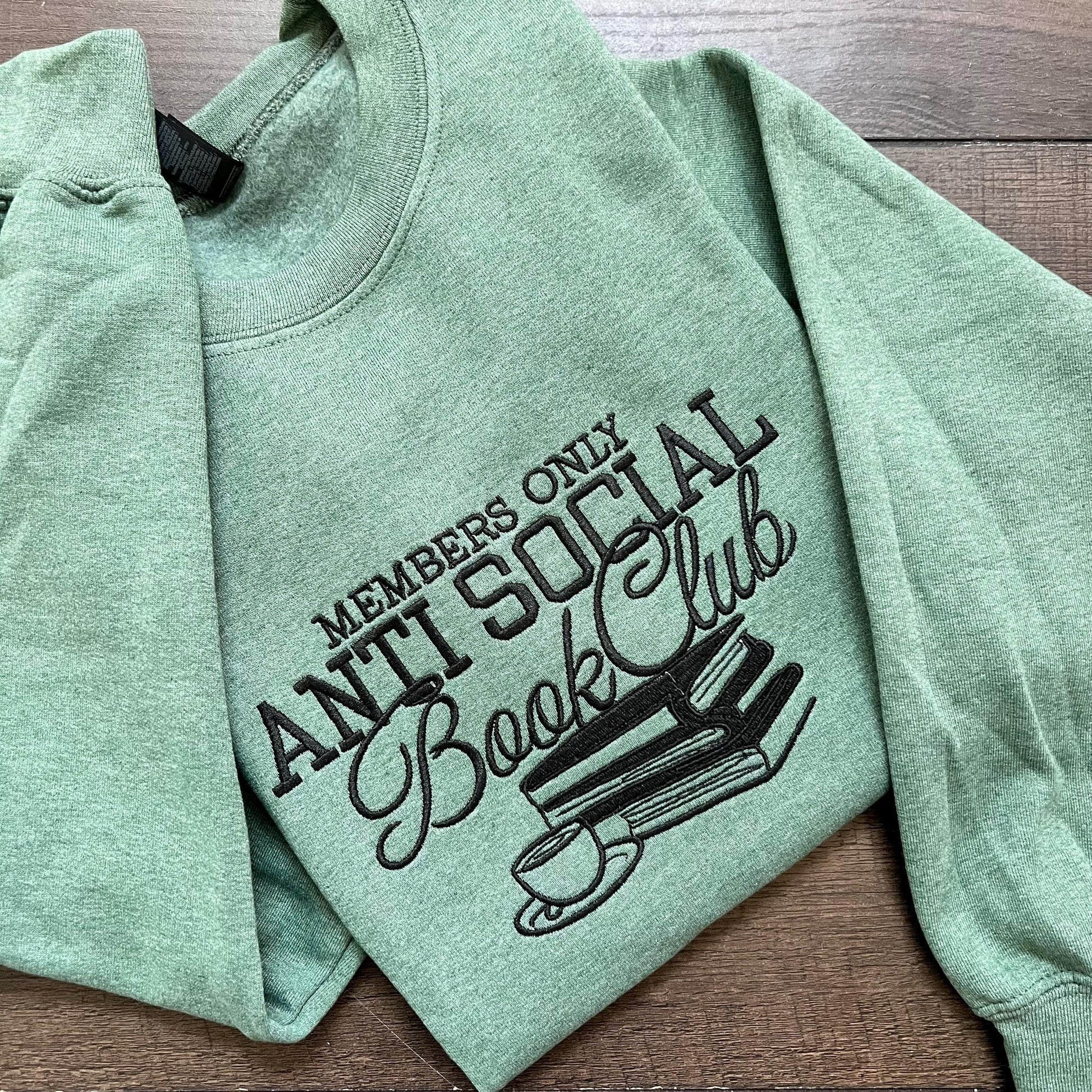 Members Only Anti Social Book Club Embroidered Crewneck – Gildan Sweatshirt for Introverts, Readers, and Book Lovers