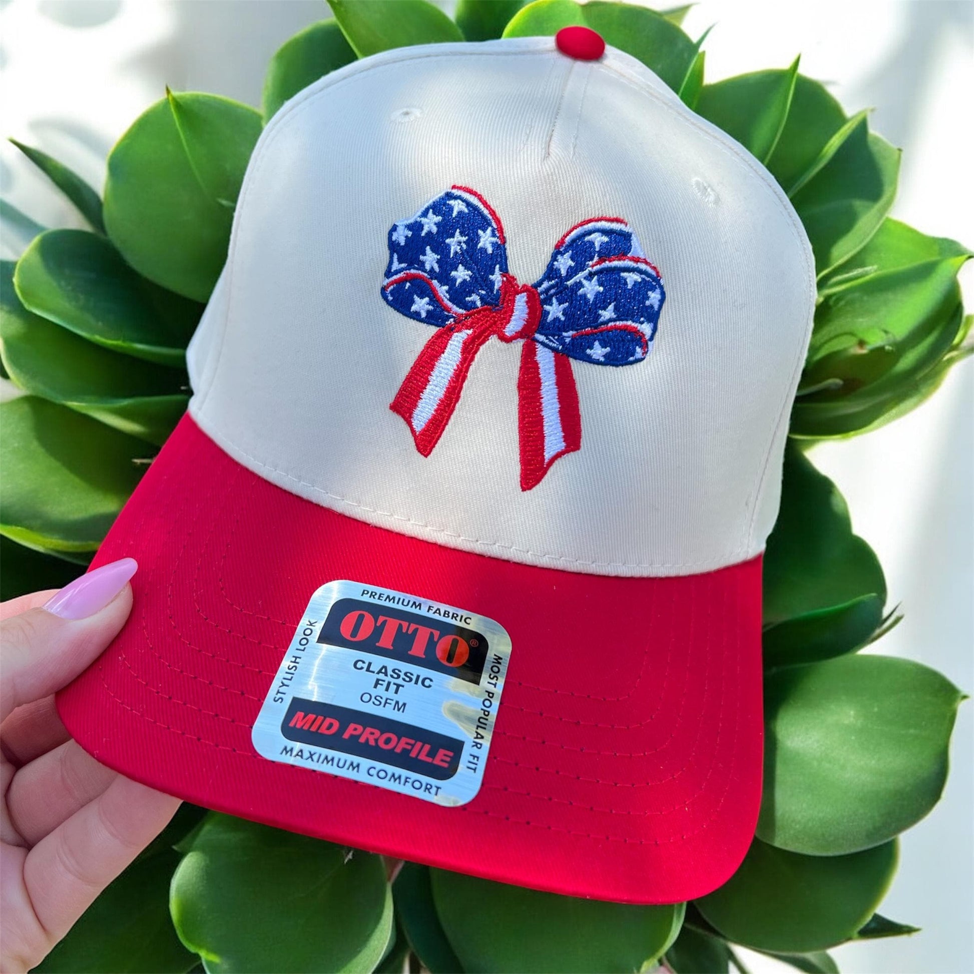 Red White & Blue Bow Trucker Hat, Patriotic Embroidered Hat, USA Bow Trucker Cap, Fourth of July Hat, Americana Summer Hat, Coquette USA Hat