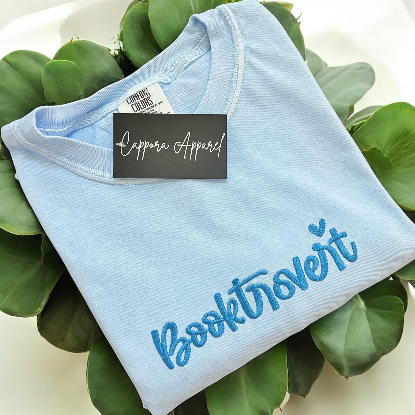 Booktrovert Comfort Colors T-Shirt – Embroidered Book Lover Shirt, Cozy Introvert Aesthetic Tee, Gift for Readers
