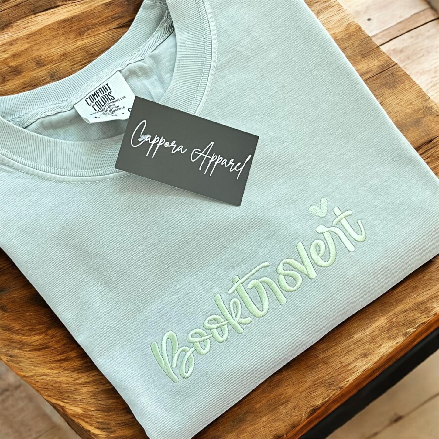 Booktrovert Comfort Colors T-Shirt – Embroidered Book Lover Shirt, Cozy Introvert Aesthetic Tee, Gift for Readers